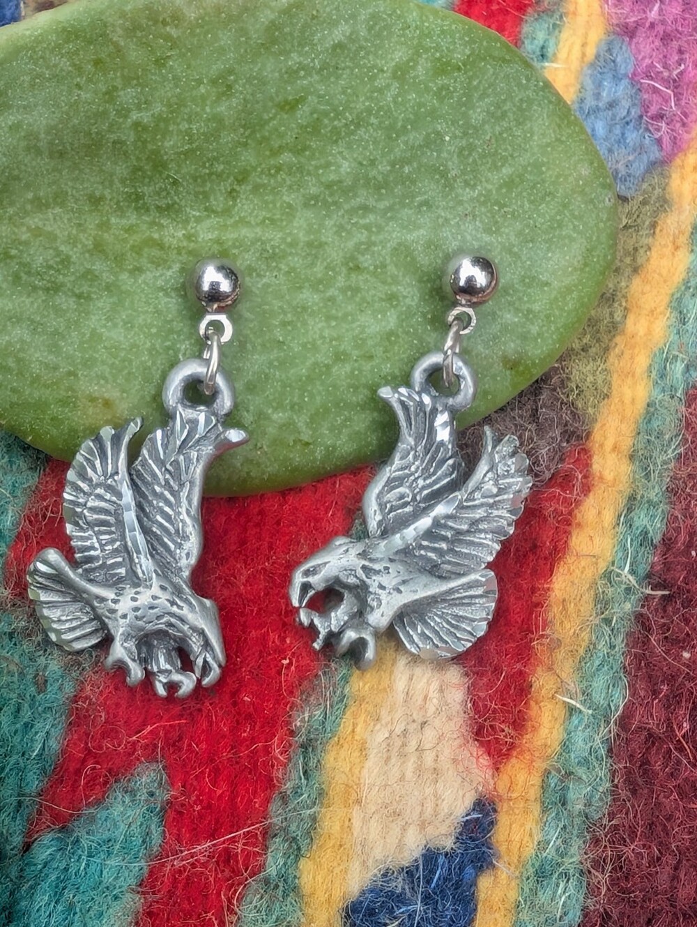 Vintage Pewter Eagle Drop Earrings, American Pride Jewelry